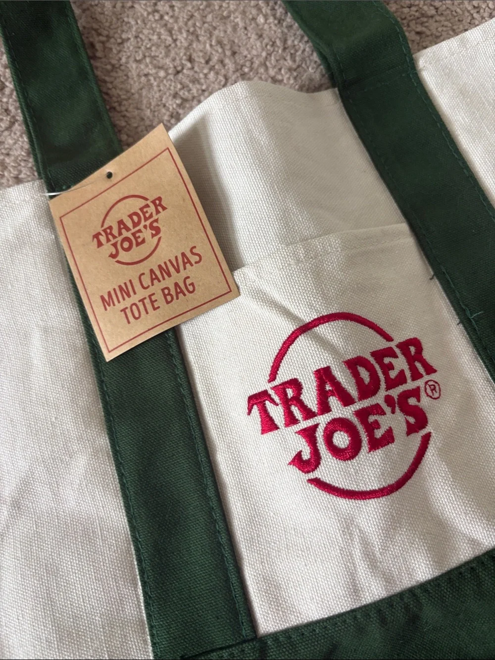 Trader Joe's Mini Canvas Tote Bag Dark Green